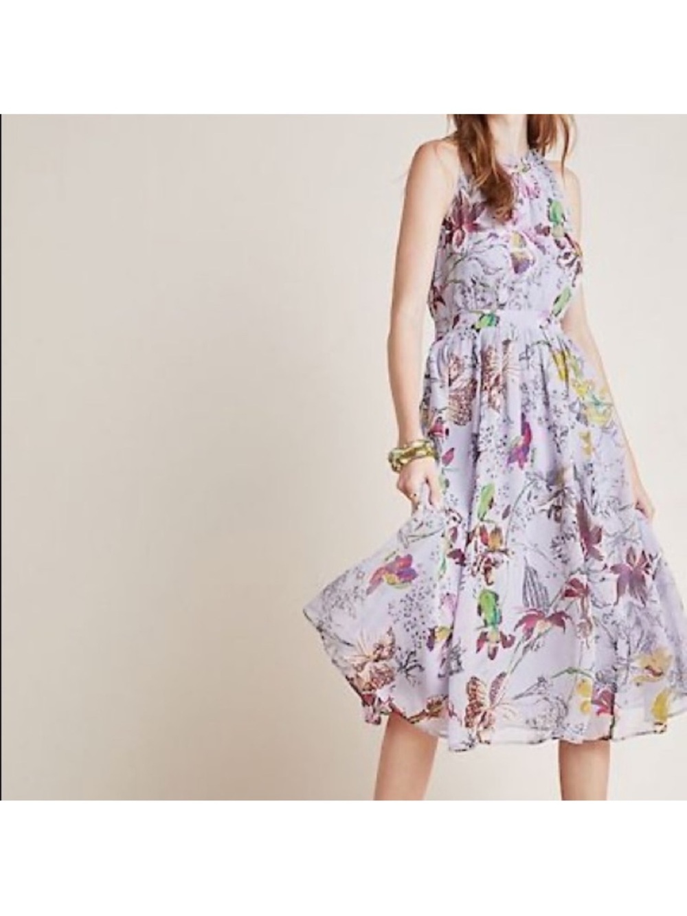 Floral Lavender midi Dress - Sleeveless Summer Dress